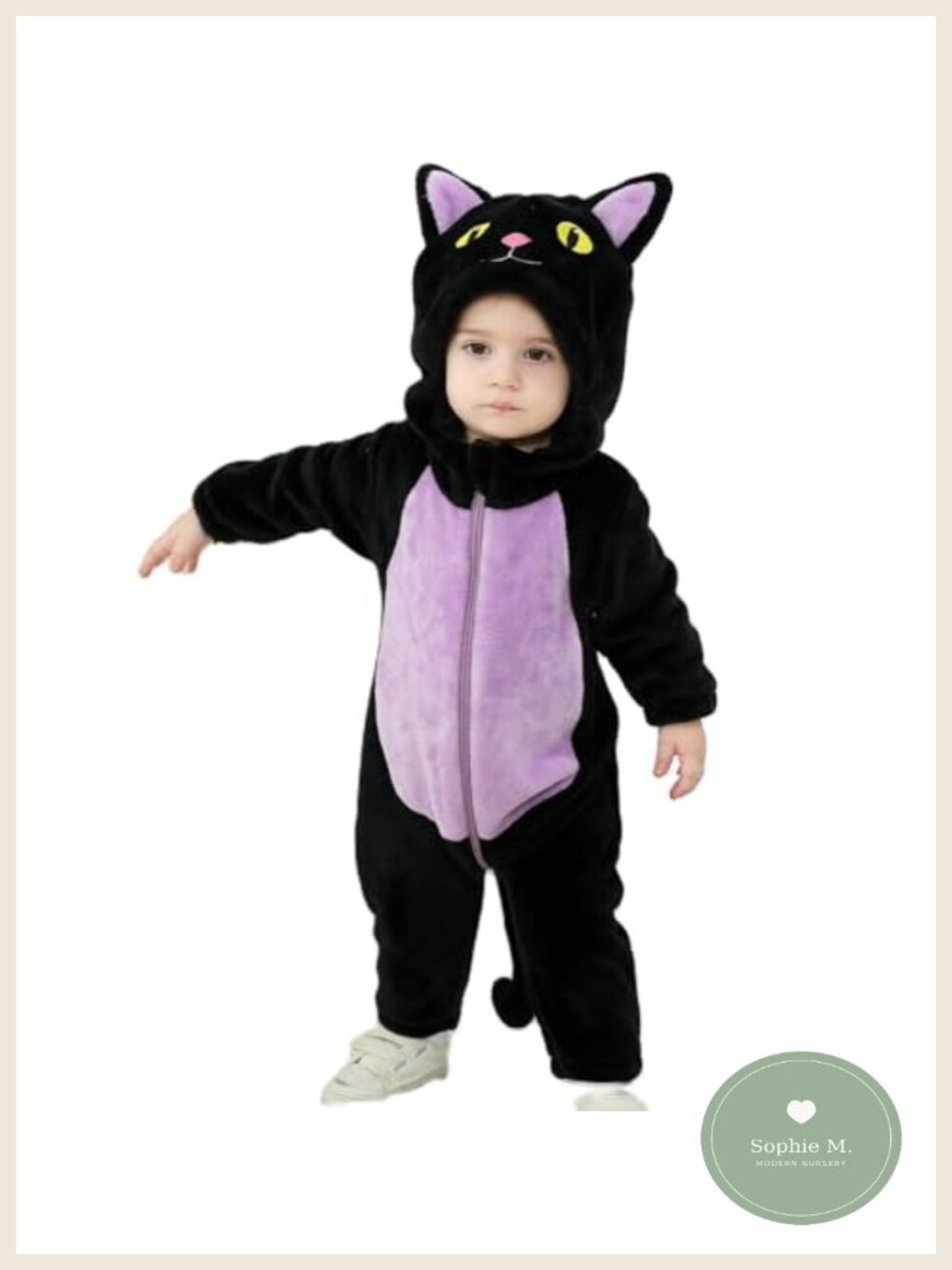 Toddler Black Cat Costume Halloween Outfit Long Sleeve Hooded Jumpsuit Polyester